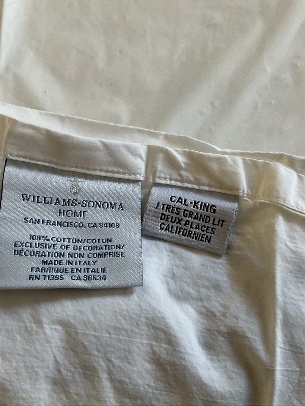 Williams Sonoma White CHAIN LINK EMBROIDERED Cal King Flat Sheet Italy